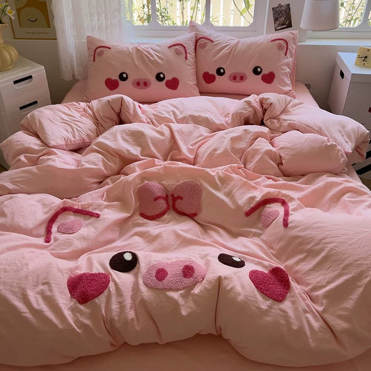 New INS-Style Solid Color Washed Cotton Sweetheart Pig Towel Embroidery Four